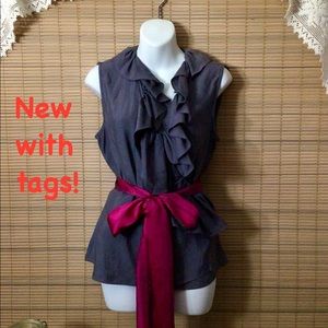 Benares NWT cross tie ruffle front blouse
